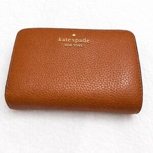 Kate Spade Warm Gingerbread Pebbled Leather Snap Wallet w/ L-Zip Coin Pocket